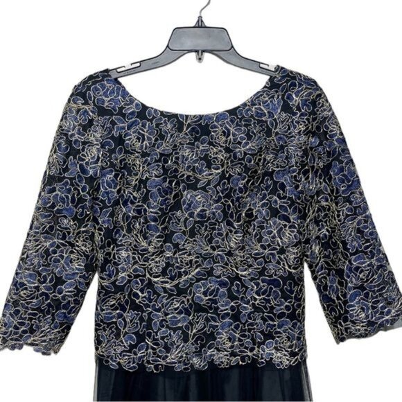 ALEX EVENINGS Faux Two-Piece Cocktel Midi Dress in Black Blue Size 8 - Picture 4 of 11